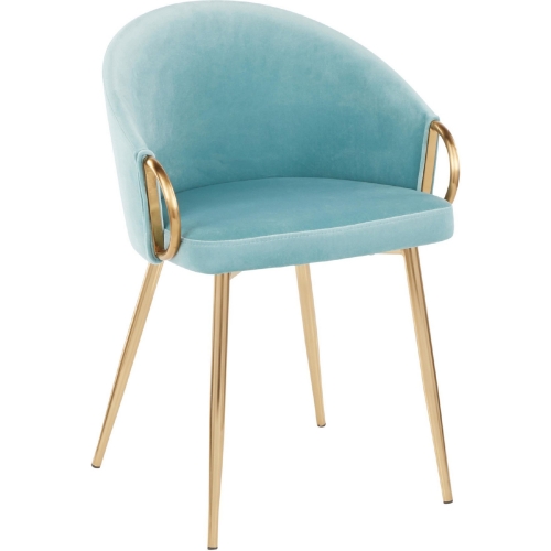 Claire Dining Chair in Light Blue Velvet & Gold Metal